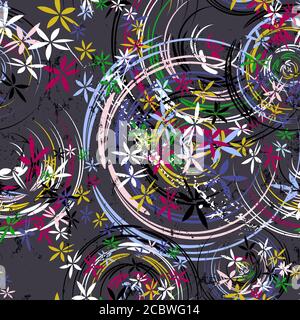seamless background pattern, with circles/oval, paint strokes and splashes, grungy Stock Vector