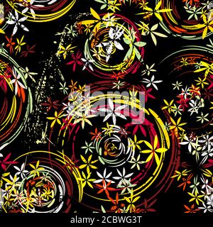 seamless background pattern, with circles/oval, paint strokes and splashes, grungy Stock Vector