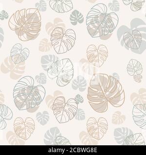 Monstera leaf vector seamless pattern design. Colorful monstera leaves pattern in pastel colors. Stock Vector