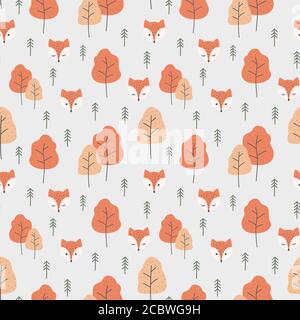 Red Forest Pattern Seamless forrest pattern with colorful trees and paths. Cute childish ...