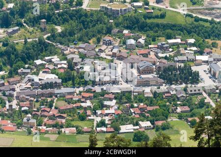 Mestia, Georgia - Mestia town. a famous landscape in Caucasus Mountains, Mestia, Samegrelo-Zemo Svaneti, Georgia. Stock Photo