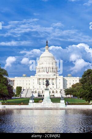 Reflecting pool, Ulysses S. Grant Memorial and US Capitol Building, Washington D.C., USA Stock Photo