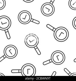 Check mark with magnifying glass icon in flat style. Loupe accept vector illustration on white isolated background. Search checklist seamless pattern Stock Vector