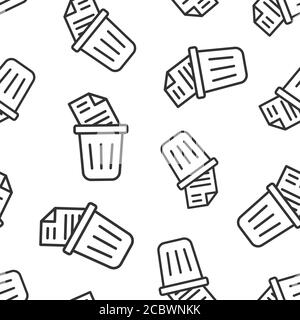 Trash bin with document icon in flat style. Paper recycle vector illustration on white isolated background. Office garbage seamless pattern business c Stock Vector