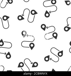 Map pin icon in flat style. gps navigation vector illustration on white isolated background. Locate position seamless pattern business concept. Stock Vector