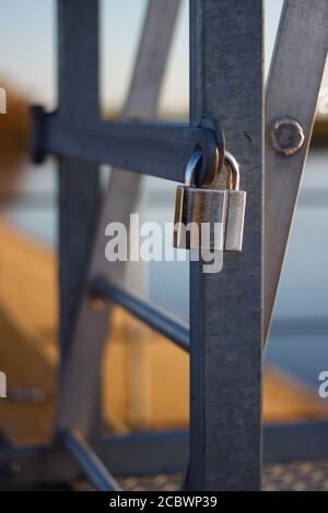 Padlock on Ladder at Abberton Reservoir, Essex Stock Photo