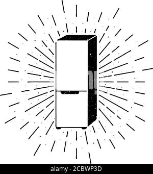 Refrigerator with sun rays grunge vintage vector illustration Stock Vector