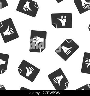 People hand with check mark icon in flat style. Accept vector illustration on white isolated background. Approval choice seamless pattern business con Stock Vector