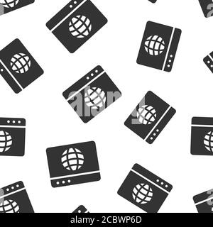 Website domain icon in flat style. Global internet address vector illustration on white isolated background. Server seamless pattern business concept. Stock Vector