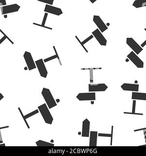 Crossroad signpost icon in flat style. Road direction vector illustration on white isolated background. Roadsign seamless pattern business concept. Stock Vector