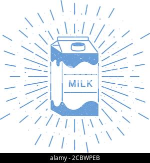 A carton of milk with sun rays grunge vintage vector illustration Stock Vector