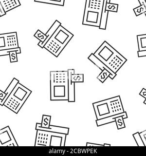 Cash register icon in flat style. Check machine vector illustration on white isolated background. Payment seamless pattern business concept. Stock Vector