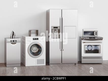 Kitchen household appliances, 3d rendering. Assistance concept Stock Photo