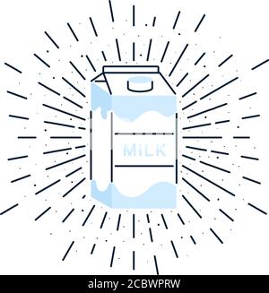 A carton of milk with sun rays vintage vector illustration Stock Vector