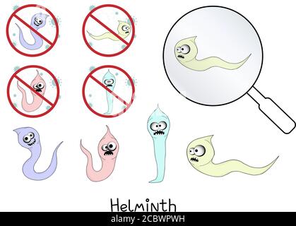 helminths, roundworms. intestinal parasites. warning sign parasitism , vector illustration. The concept of parasites in humans and humans Stock Vector