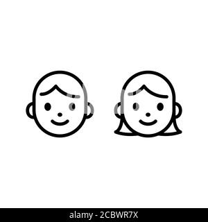 Cute cartoon male and female face icon set. Man and woman head line icons. Simple vector illustration. Stock Vector