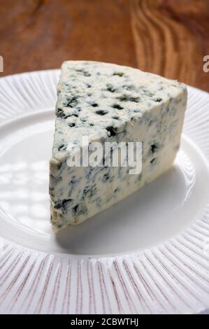 Cheese collection, piece of danish blue cheese with blue mold close up Stock Photo