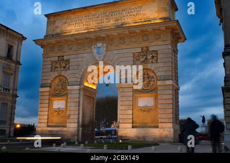 The Arc de Triomphe, Rue Foch, Montpellier, Languedoc-Roussillon, France, Europe  It is more than 300 years old, that is to say, almost double that of Stock Photo