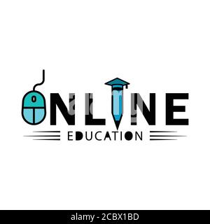 Education online flat icon with writ. Design vector Stock Vector