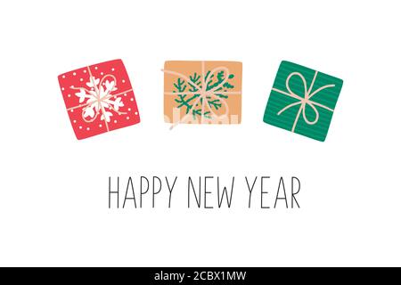 Set of vector Christmas gift box. The view from the top. Happy new year greeting card Stock Vector