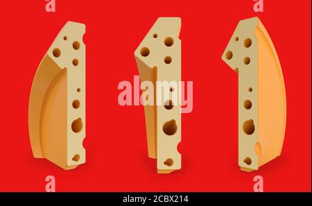 Number 1. Digital sign. Cheese alphabet and font. Set of three view points on red. 3D rendering Stock Photo