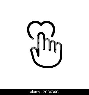 Human hand is pushing on heart icon. Love symbol, sign for wedding. Vector on isolated white background. EPS 10 Stock Vector
