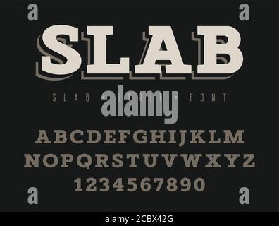 Slab serif vector alphabet. Uppercase letters and numbers. Slab serif font in classic style Stock Vector