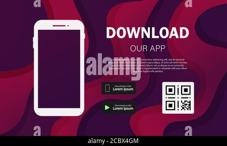 Online landing page of app. Internet web site template. Empty screen smartphone for you app. Download buttons. Vector EPS 10. Stock Vector