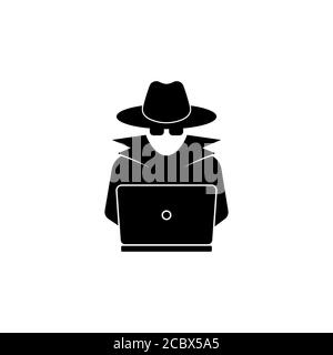 Spy agent searching on laptop icon. Vector on isolated white background. EPS 10 Stock Vector