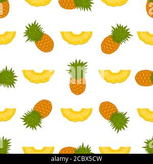 Illustration on theme big colored seamless pineapple, bright fruit pattern for seal. Fruit pattern consisting of beautiful seamless repeat pineapple. Stock Vector
