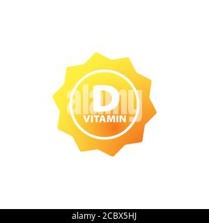 Vitamin D icon with sun. Health care concept. Vector on isolated white background. EPS 10 Stock Vector