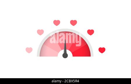 Red love meter in speedometer design. Vector on isolated white background. EPS 10 Stock Vector