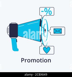 Concept of Promotion in flat line design. Icon in trend style. Modern vector illustration Stock Vector