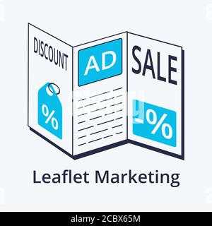 Concept of Leaflet Marketing in flat line design. Icon in trend style. Modern vector illustration Stock Vector