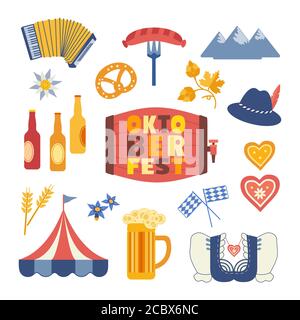 Oktoberfest cute flat color vector icon collection Stock Vector