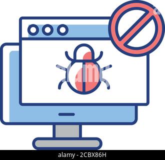 Forbidden website RGB color icon. Dangerous web page, internet virus, malware. Access denied, trojan detection, online security. Isolated vector illus Stock Vector