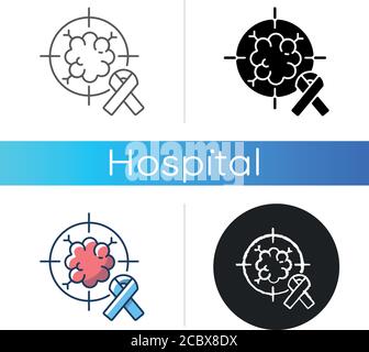 Oncology department icon. Cancer treatment center. Radiology cancer. Radiation therapy and oncologist. Radiotherapy. Linear black and RGB color styles Stock Vector