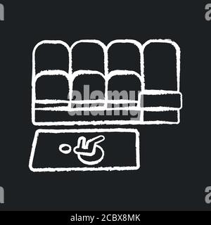 Accessible seating chalk white icon on black background. Accessible seats for disabled people. Public transport services. Modern city infrastructure. Stock Vector