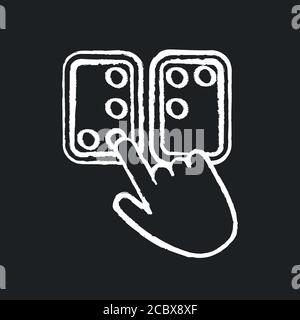 Braille directions chalk white icon on black background. Tactile reading system for blind persons. Writing system. Braille code. Blindness language. I Stock Vector