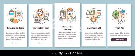 Biohacking tips onboarding mobile app page screen with concepts. Health advancement guide walkthrough five steps graphic instructions. UI vector templ Stock Vector