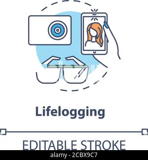 Lifelogging concept icon. Biohacking, video blogging idea thin line illustration. Streaming culture, recording and sharing video logs. Vector isolated Stock Vector