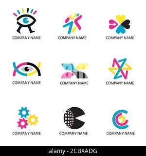 Print, cmyk colors icons. Set of color print icons usefull for logos.Vector available. Stock Vector