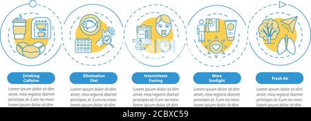Biohacking techniques vector infographic template. Body and mind improvement presentation design elements. Data visualization with five steps. Process Stock Vector