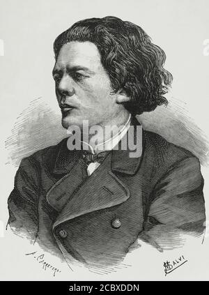 Anton Rubinstein (1829-1894). Russian composer and pianist. Portrait. Illustration by Salvi. Engraving by Carretero. La Ilustracion Española y Americana, 1881. Stock Photo