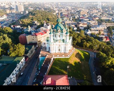 Aerial view of Kyiv St. Andrew's Church. Ukraine Stock Photo