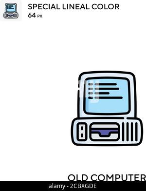 Old computer Special lineal color vector icon. Old computer icons for your business project Stock Vector