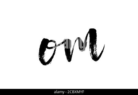 OM O M alphabet letter logo icon combination. Grunge handwritten vintage design. Black white color for company and business Stock Vector
