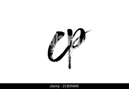 CP C P alphabet letter logo icon combination. Grunge handwritten vintage design. Black white color for company and business Stock Vector