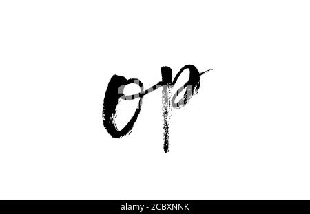 OP O P alphabet letter logo icon combination. Grunge handwritten vintage design. Black white color for company and business Stock Vector
