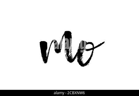 MO M O alphabet letter logo icon combination. Grunge handwritten vintage design. Black white color for company and business Stock Vector